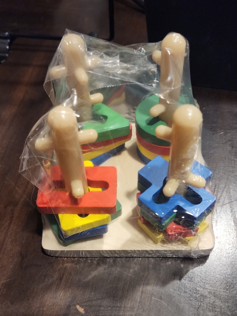 Wooden Shape Stacking Toy - Multicolor Mechanical 4 Pillars Wooden Stacking Toy